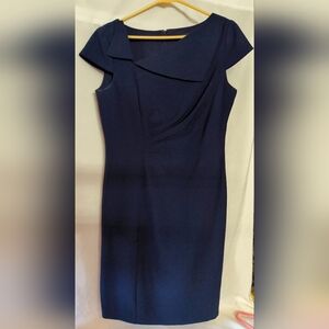 Tahari Levine Navy Blue Midi Formal Dress